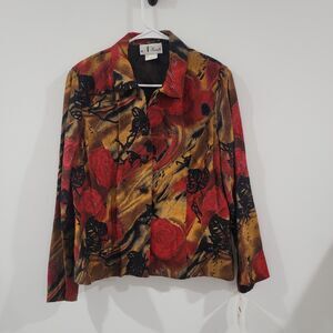 Vintage N Touch Womens Jacket Size‎ 10 Roses Colorful Art Abstract